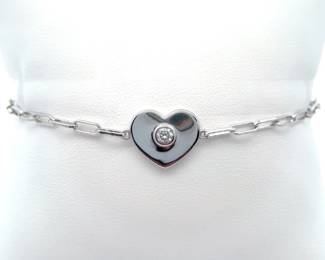 NEW! Pavé Diamond Heart Charm Paperclip Chain Adjustable Bracelet