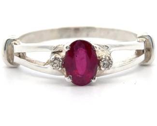 Natural Ruby & Natural Diamond Split Shank Ring