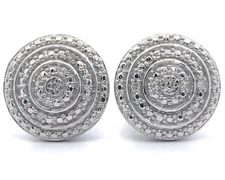 Natural Diamond Concentric Medallion Round Stud Earrings