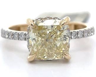 3.53 Carat Fancy Yellow Diamond & Pavé White Diamond Hidden Halo Ring in 14k Two-Tone Gold