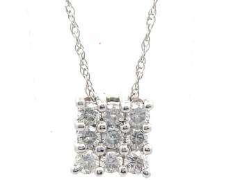 0.30 Carat Diamond Square Pendant Necklace in White Gold