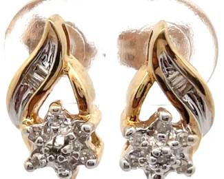 Natural Diamond Flower Ribbon Drop Earrings in Yellow Gold