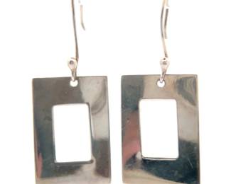 Brightly Polished Geometric Rectangular Frame Dangle Earrings