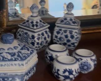 Collection of blue and white porcelain jars and vases