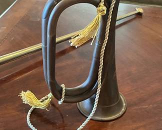 Vintage Brass and Copper Bugle Horn with tassels and cord