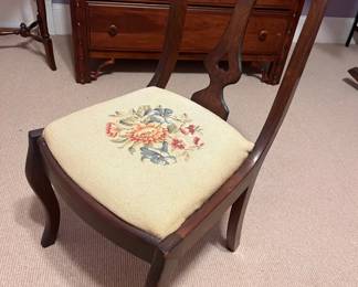 Antique Victorian Style Parlor Chair with Needlepoint Floral Seat