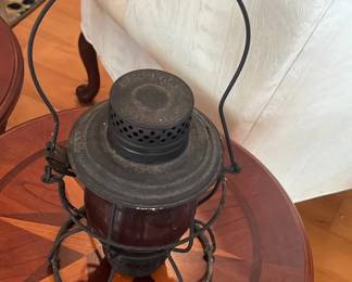 Antique Railroad Lantern with Red Globe St. Louis