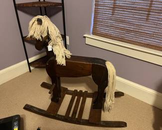 Handmade Wooden Toddler Rocking Horse with yarn mane