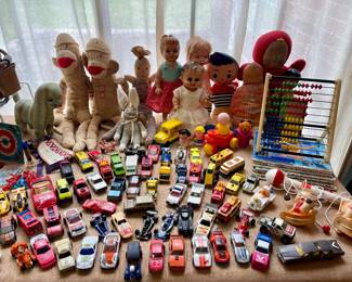 VINTAGE MATCHBOX CARS, SOCK MONKEYS, VINTAGE DOLLS