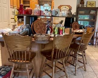 SET OF 4 OAK SWIVEL BARSTOOLS