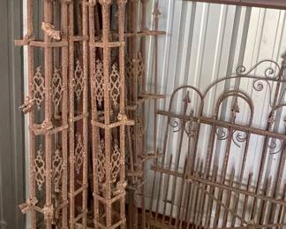 OLD GOTHIC WROUGHT IRON FENCING GATE COMPONENTS