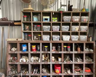 METAL PARTS BIN. FANS, TOOLS