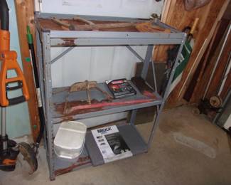 Metal Shelf, miscellaneous items