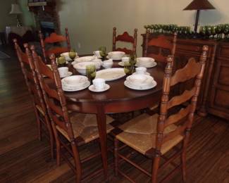 Dining Table w/6 Ladder Back, Cane Bottom Chairs