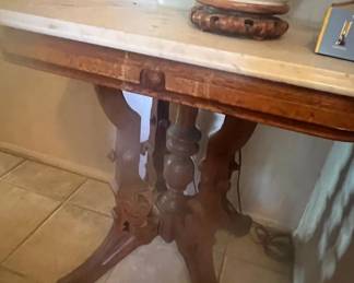 Eastlake Walnut Marble Top Parlor Table