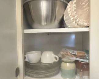 Stainless Steel Mixing Bowl and Ceramic Mugs with Plates