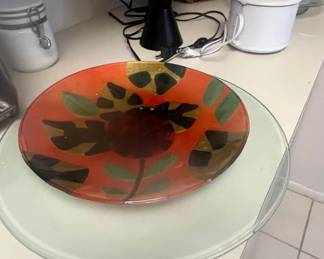 Art Glass Decorative Bowl with Floral Motif