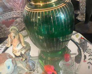 Vintage ALR Co Emerald Green Glass Vase with Gold Gilt