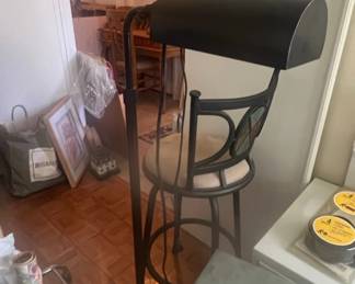 Black Metal Swivel Bar Stool with Decorative Accents
