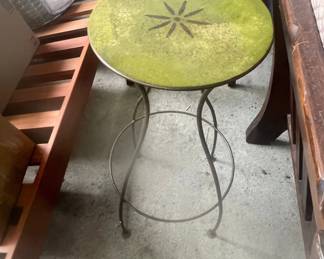 Vintage Enamel Top Side Table with Starburst Motif