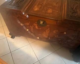 Antique Carved Camphor Wood Dragon and Phoenix Chest