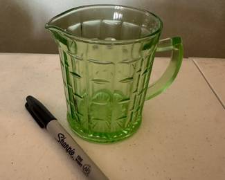 Green depression glass creamer