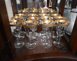 Mid century modern gold rim crystal wine glasses 