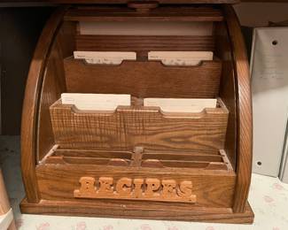 Wooden roll top recipe holder