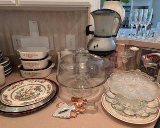 Corningware, cake plate, etc