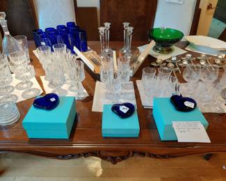 3 Tiffany Blue glass hearts!