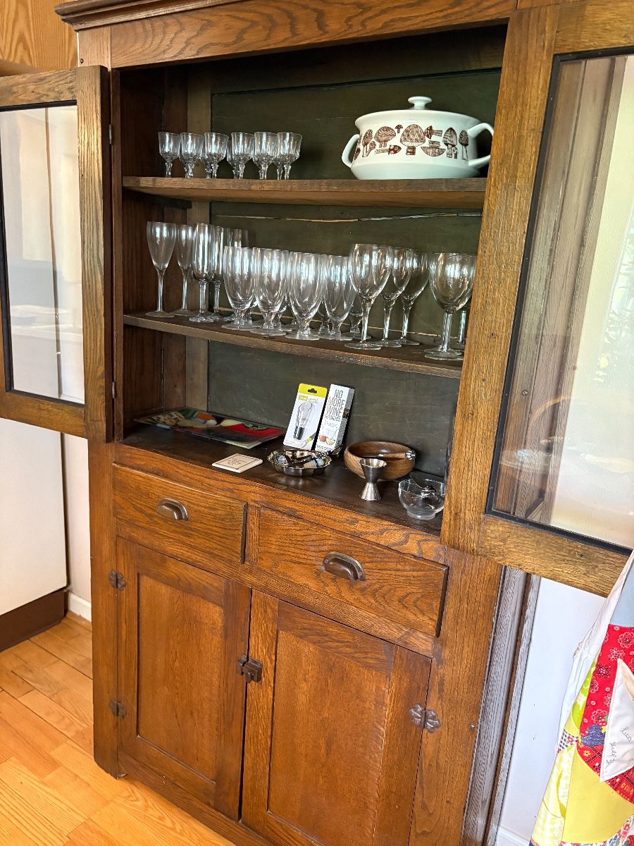 Primitive kitchen cabinet with glass doors 