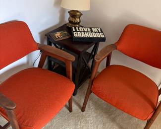MCM armchairs and square side table 