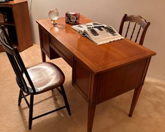 Hardwood desk (finished on all sides) , Washington side chair, and cane seated chair 