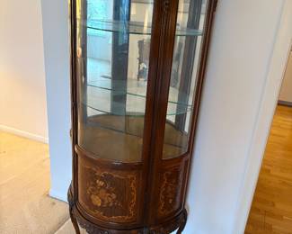 Vintage curved glass curio cabinet 