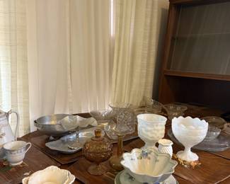 A beautiful assortment of serving bowls, china, and glassware!