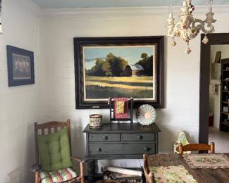 Barn scene art work, console table