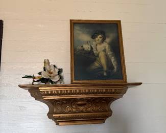 Antique print and vintage shelf