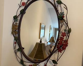 Floral metal oval mirror 