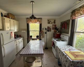 Curtains, lamps, art