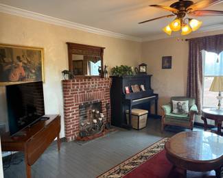 Mantle mirror, antique art, rug , coffee table set 