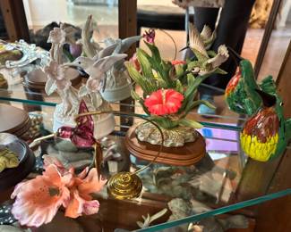 Figurines hummingbirds and orchids, glass figures, Andrea by Sadek
