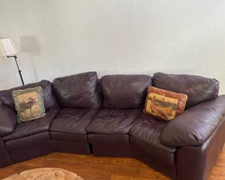 Brown leather sectional sofa
