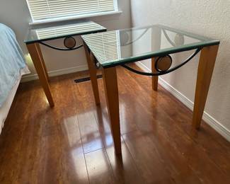 Glass end tables wood