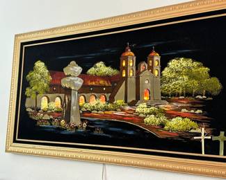 Vtg Velvet Light Up Mission Painting - Ashbrook