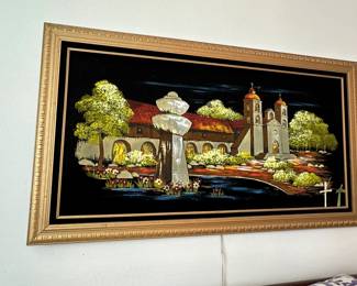 Vtg Velvet Light Up Mission Painting - Ashbrook