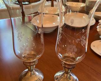 Sterling Silver candlesticks with etched hurricanes