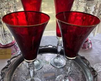 Vintage beautiful gold rimmed wine glasses & champagne flutes