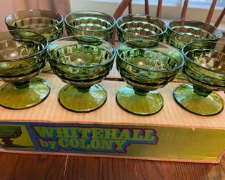 Whitehall by Colony vintage olive sorbet/dessert glasses with box