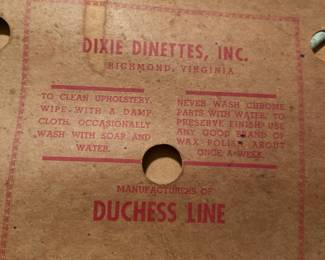 Dixie Dinettes Duchess Line of Richmond, VA vintage dinette set