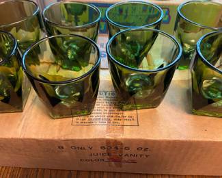 Vintage set of olive juice glasses with box